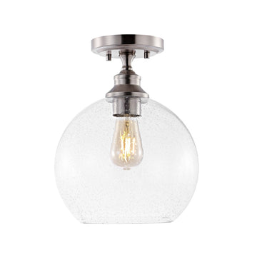 Marla 9.75" Bohemian Farmhouse Iron/Seeded Glass LED Semi Flush Mount - JONATHAN Y